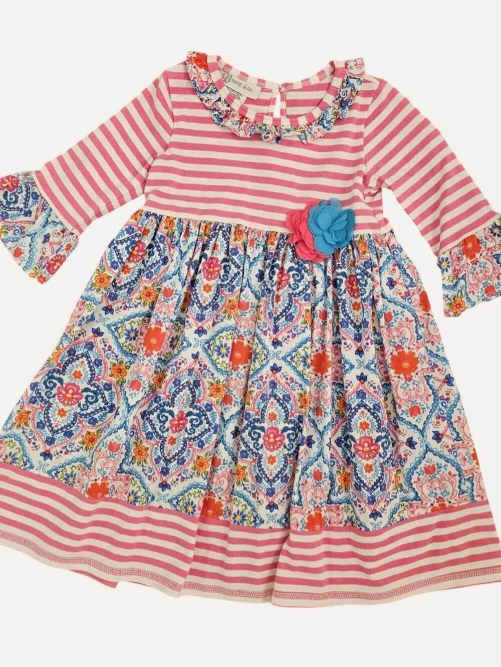 Bonnie Jean Toddler Girl Pink Striped Floral Paisley Dress Size 4/4T